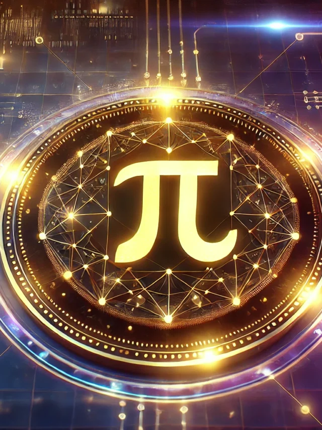DALL·E 2025-03-27 15.03.33 - A futuristic digital representation of Pi Network cryptocurrency. The image should feature a glowing golden Pi symbol in the center, surrounded by blo